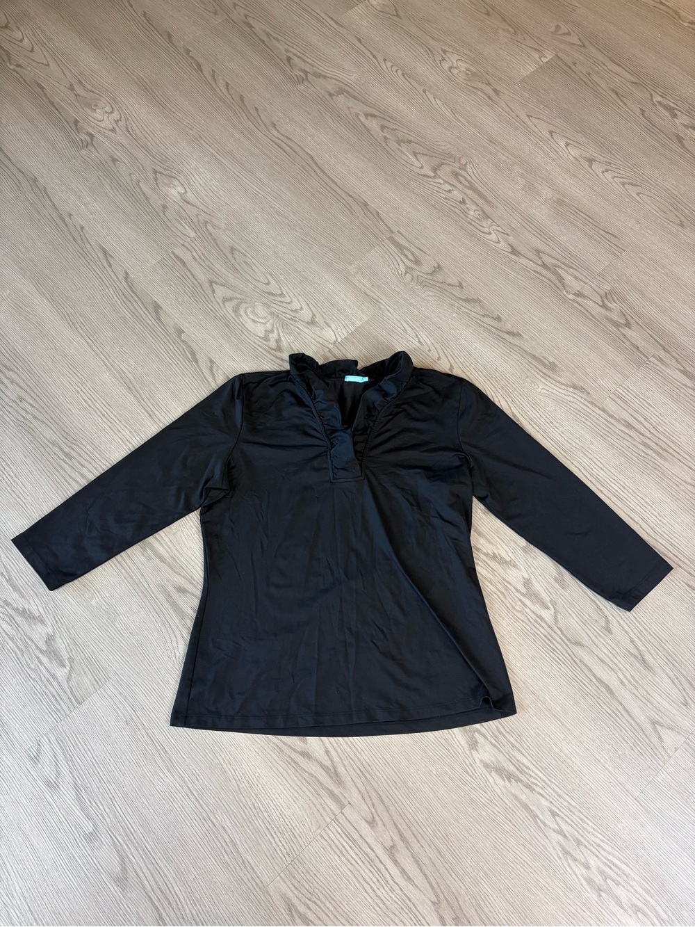 J. McLaughlin Black Ruffle V-Neck 3/4 Sleeve Top